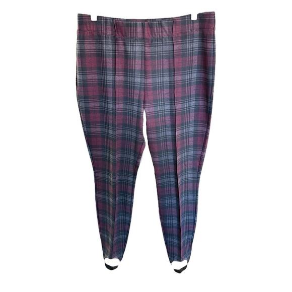 Boston Proper Pants Plaid Stirrup Womens Maroon Gray Large Stretch Pull On Prep - Picture 1 of 7